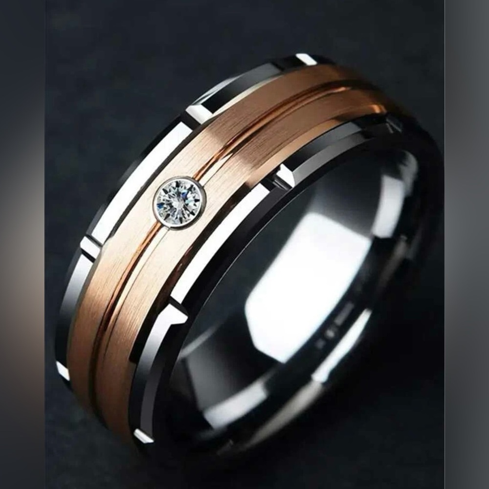 Men’s Stainless Steel Ring with CZ Accent Sizes 9 10 11 NEW!